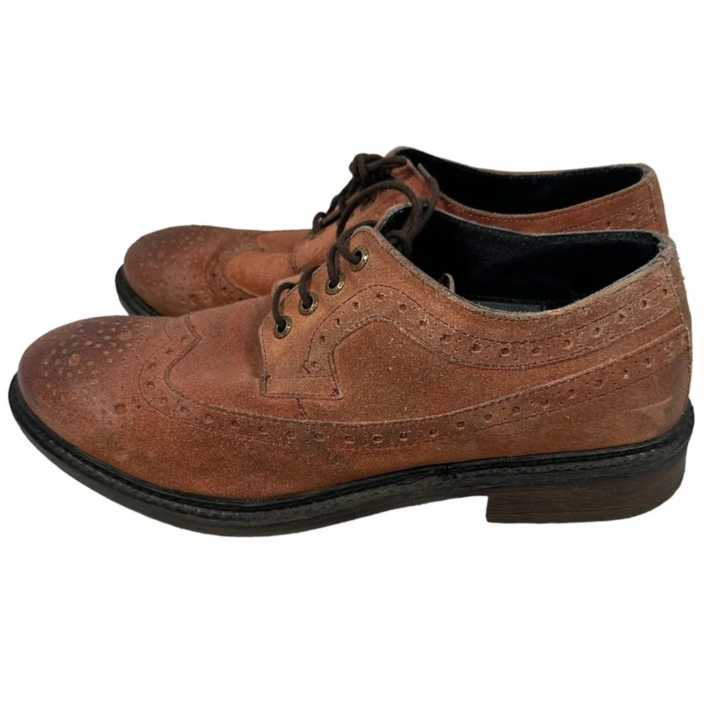 Frank Wright Baird Derby Dress Shoes Mens 12 Brown Suede‎ Wingtip Brogue Lace Up